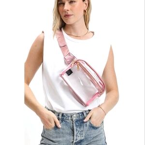 NWT Urban Expressions Air Clear Silver Stadium Belt Bag Vegan Sling Purse